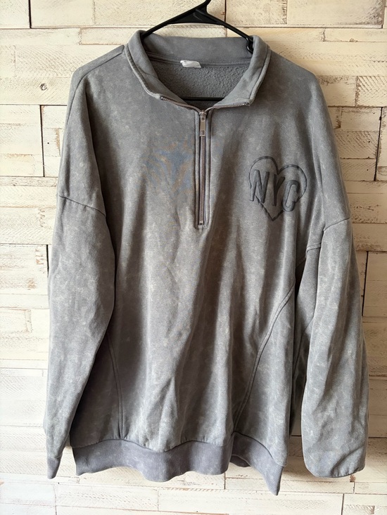 No Boundaries Jackets & Blazers - Acid wash no boundaries Gray quarter zip Pullover Sweater - NYC Heart Detail